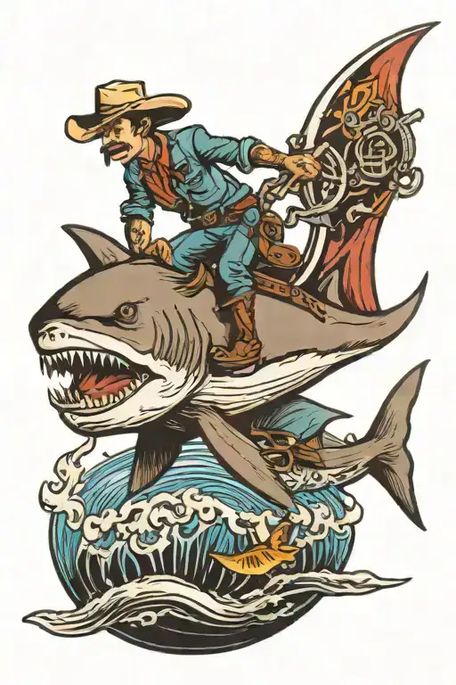Cowboy Riding A Shark