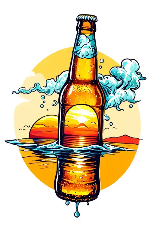Sunset Beer Bottle Floating