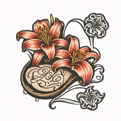 Foot Print With Name Date Of Birth And A Lily