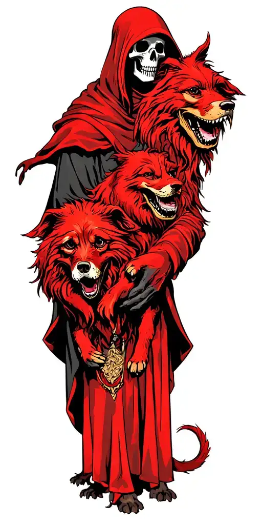 Grim Reaper Holdin Cerberus