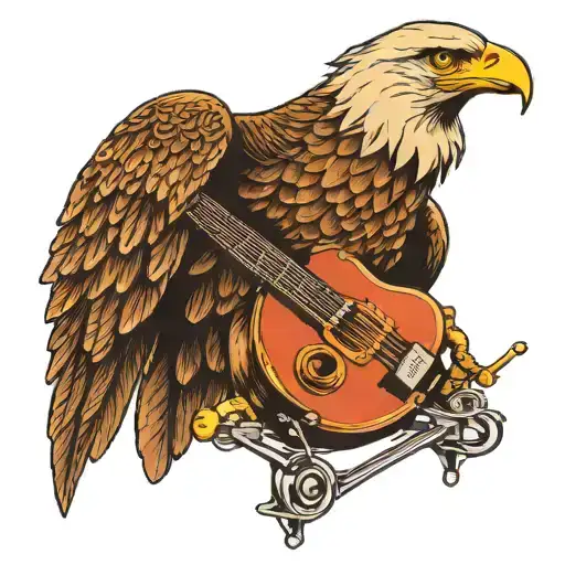 Eagle Perched On Stand-up Bass Guitar