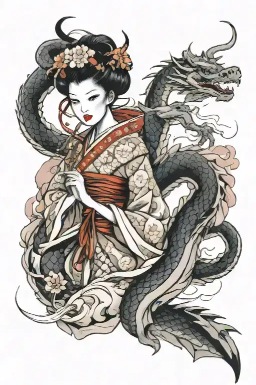 Geisha And Dragon Wrapped