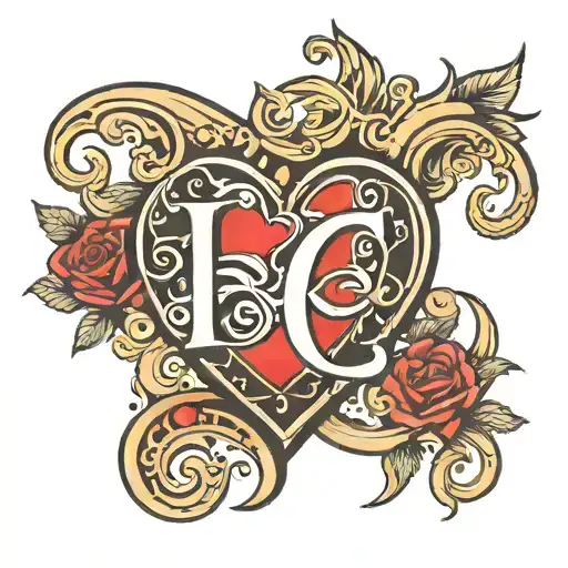 Letter E E Love Heart