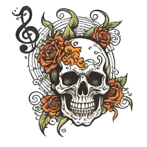 Skull Surrounded By Music Notes