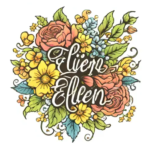 The Name Ellen In Cursive With August Birth Flowers