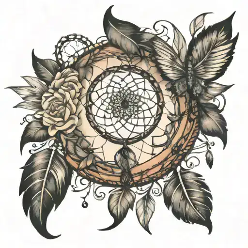 Dream Catcher With Feather With Tree Of Life With Fairy With Lotus Flower