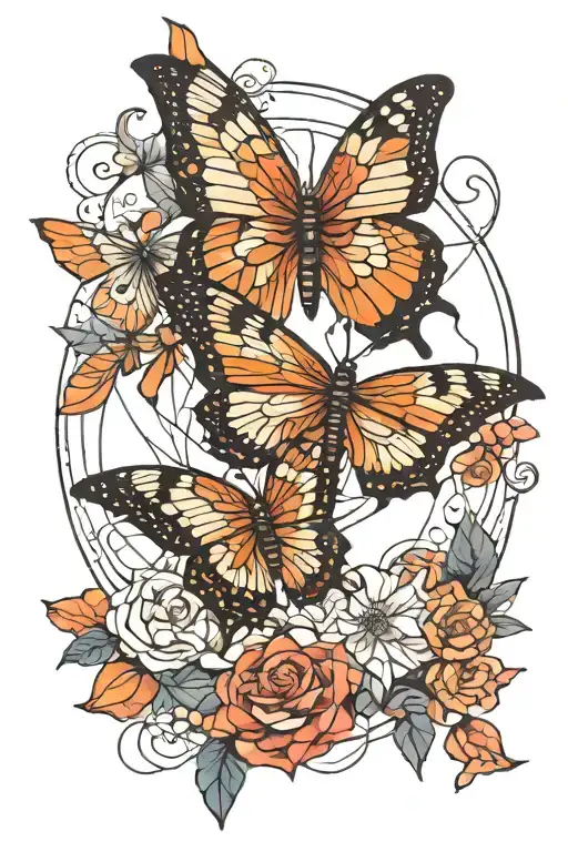 Geometric Tattoo With Butterfly Flying