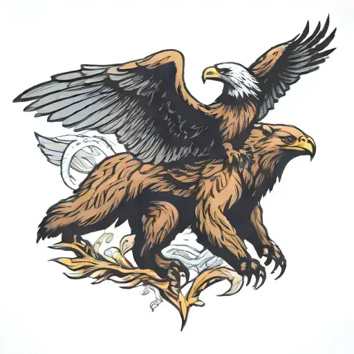 Grizzly Bear With Wings Riding A Bald Eagle