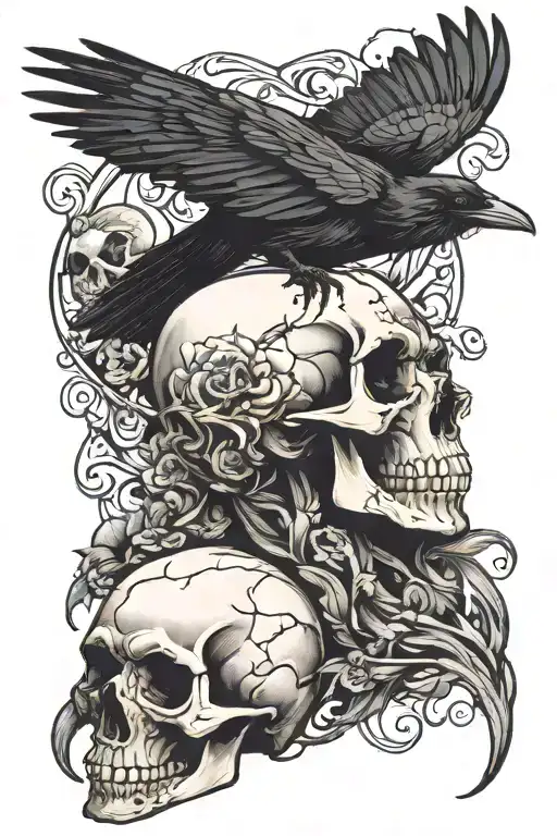 Raven On A Skull Face