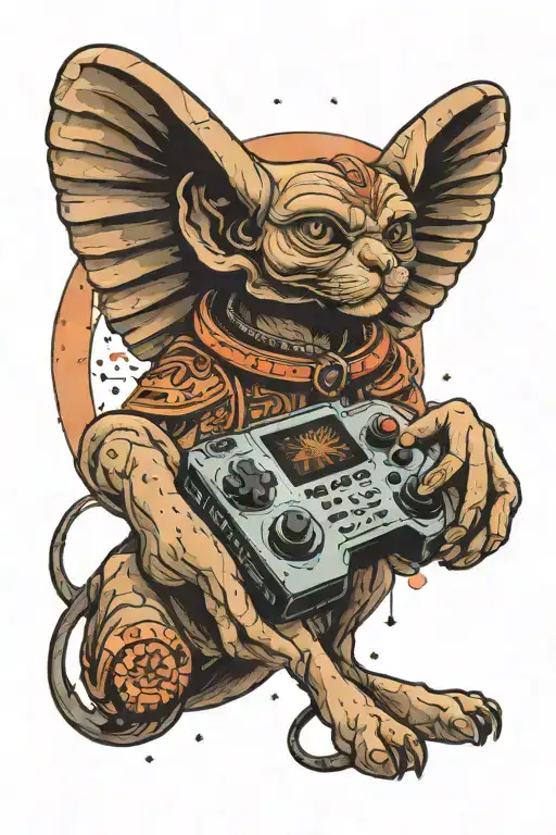 A Sphinx Playing A Video Game Controller With Stars In The Background