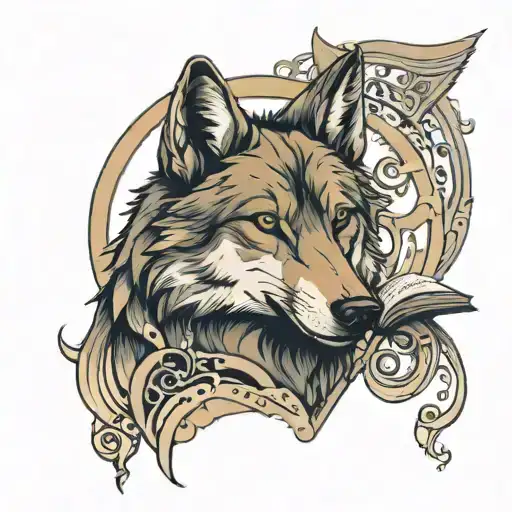 A Wolf With A Book In Its Mouth Surrounded By Musical Notes