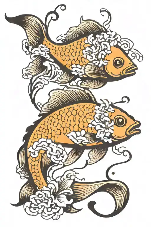 Gold Fish And Flowers