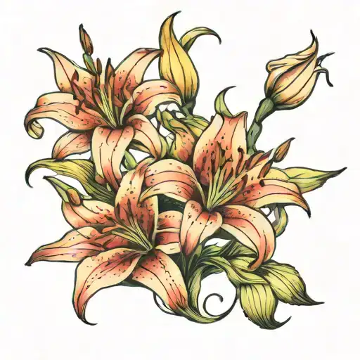 Three Lily Flowers Fully Bloomed