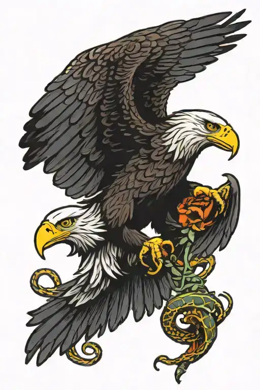 Bald Eagle Catching Snake Coming Golden Poppy Flower