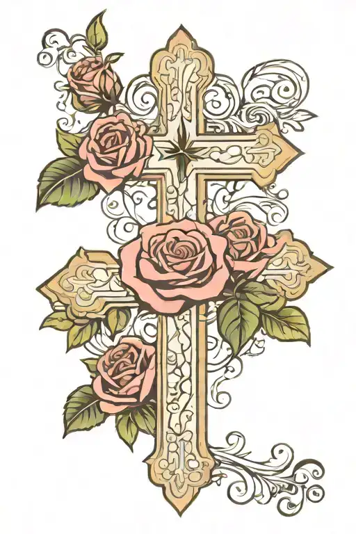 Cross With Rose Surrounded With Bible Verse