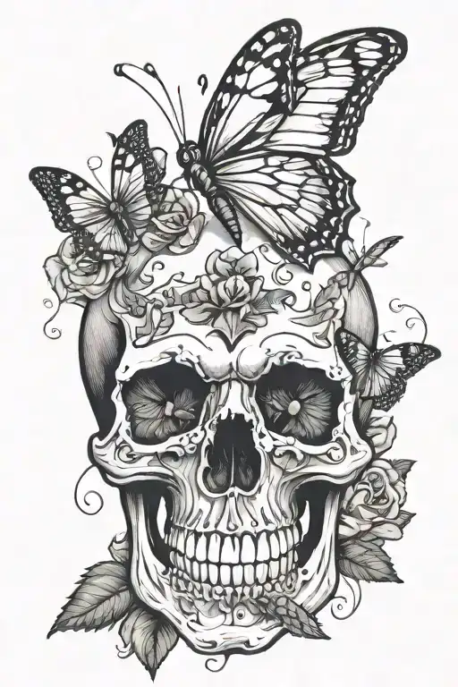 Skull With Butterfly Resting