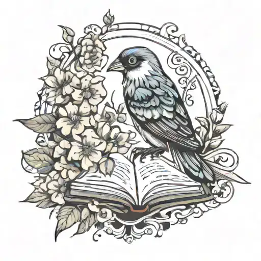 Bird Holding A Medicine Book Surrounded By Bold Floral