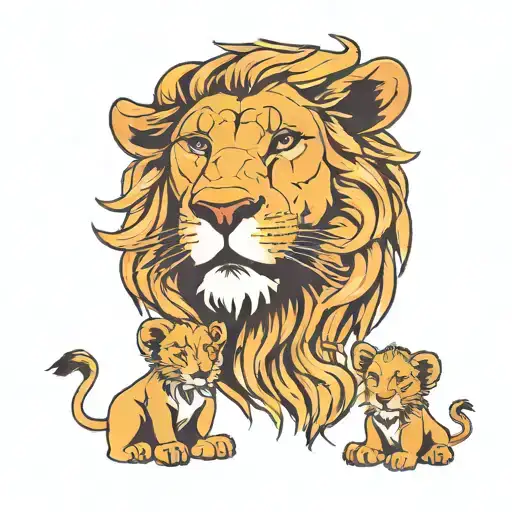 Male Lion With Two Cubs 1 Howling