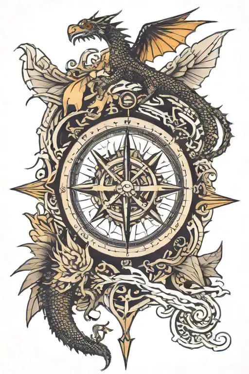 Compass With Dragon Flying Above
