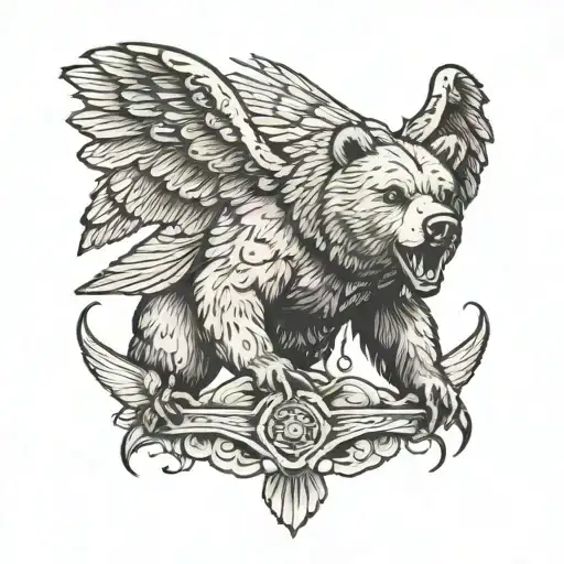 Grizzly Bear With Wings Riding A Toad