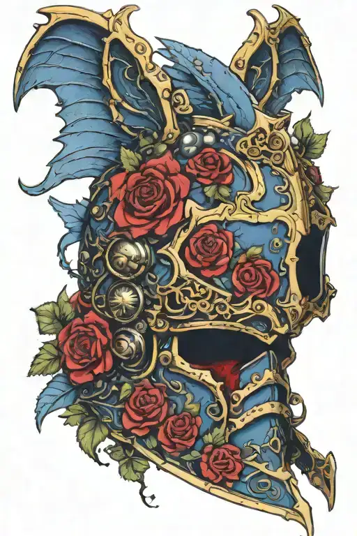 Warhammer 40K Night Lords Ornate Power Armour Helmet With Bat Wings Coiled With Vines And Roses