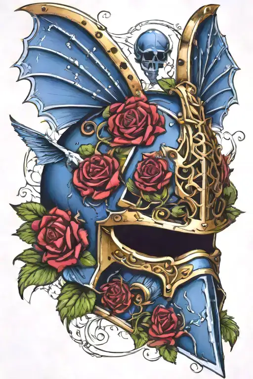 Warhammer 40K Night Lords Ornate Power Armour Helmet With Bat Wings Coiled With Vines And Roses