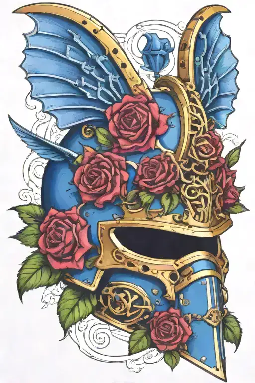 Warhammer 40K Night Lords Ornate Power Armour Helmet With Bat Wings Coiled With Vines And Roses