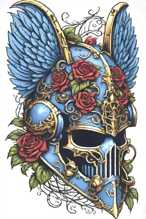 Warhammer 40K Night Lords Ornate Power Armour Helmet With Bat Wings Coiled With Vines And Roses