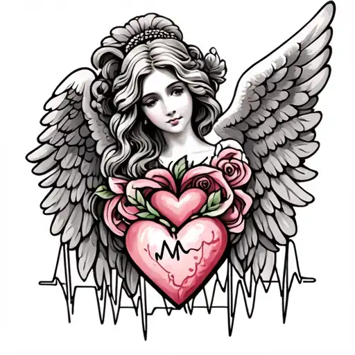 Small Memorial For Mom With Angel Wings And A Heartbeat Design