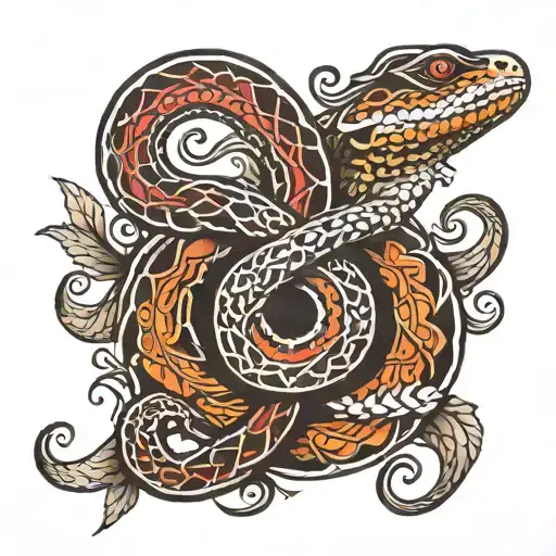 Two Coiled Snake With Dove In The Middle Tattoo Tribal