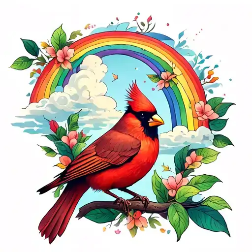 Cardinal And Rainbow In The Sky