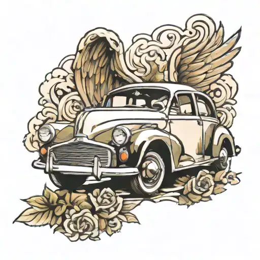 Morris Minor With Angel Wings