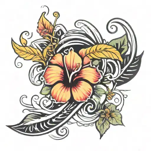 Ohana Feather Plumeria Hibiscus Waves Sun