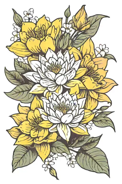 Water Lilly Flower And Daffodils Flower