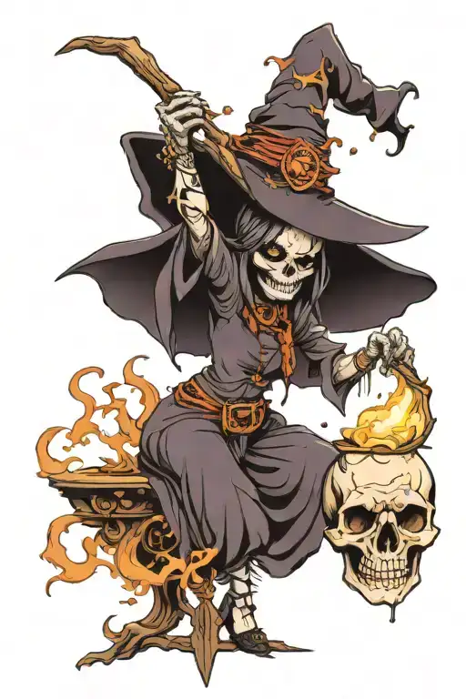Neo Traditional Skull Witch Casting A Spell