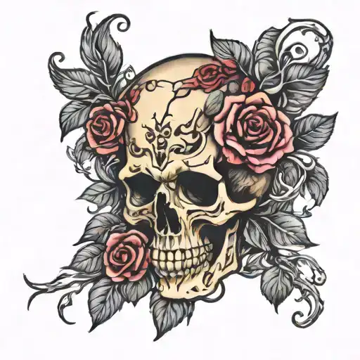 Skull And Roses Intertwined