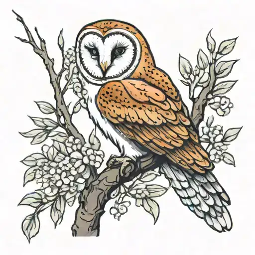 Barn Owl Sitting On A Willow Tree With Roots