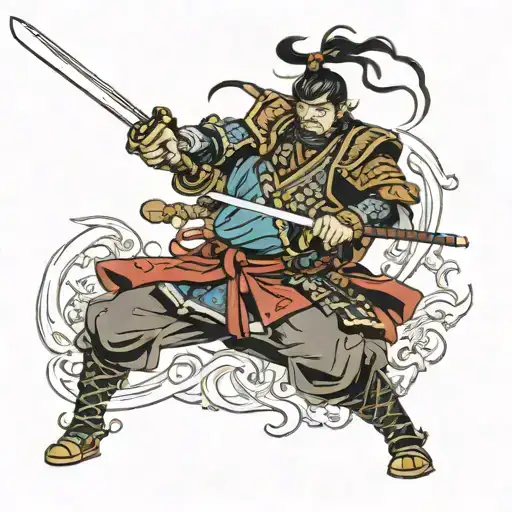 Samurai And Civil War Solder Fighting