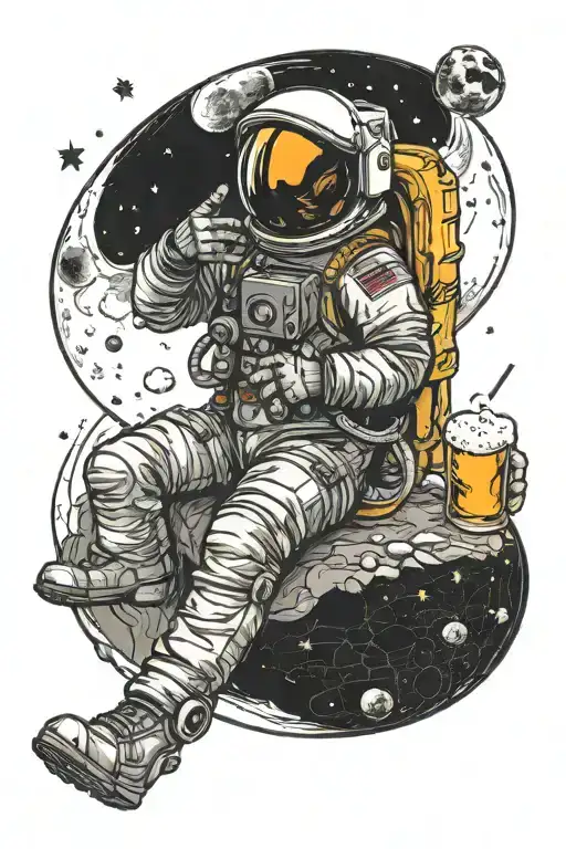 Astronaut Drinking Beer On The Moon Looking At Earth