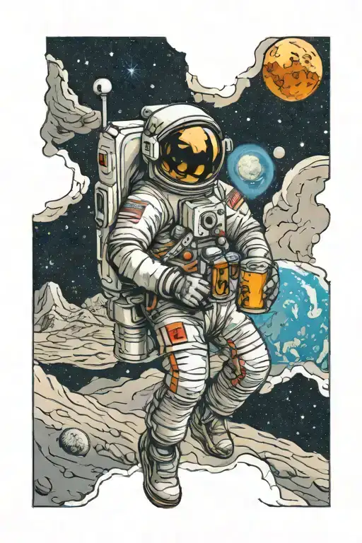 Astronaut Drinking Beer On The Moon Looking At Earth