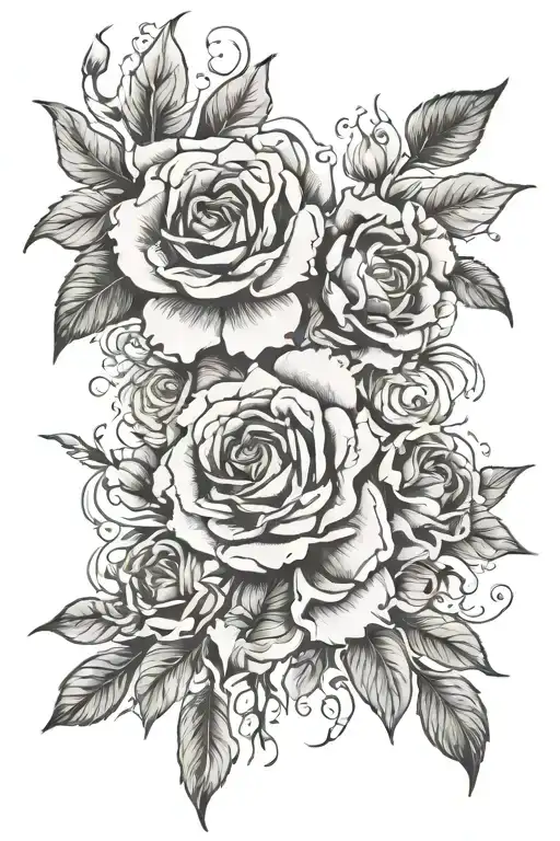 Black And White Full Sleeve Using Birth Flowers Intertwined