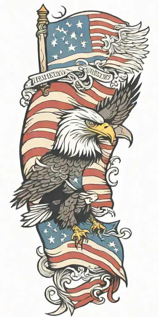 American Flag Waving And Eagle Flying