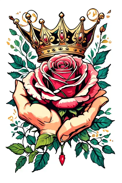 Crown In Hand Connected To A Rose In The Walk