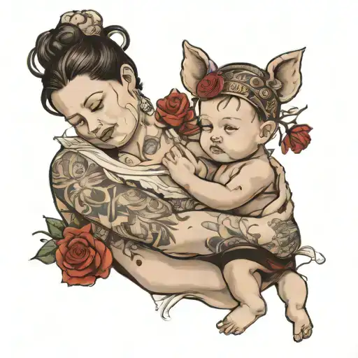 Mother With Son In Her Hands Surrounded