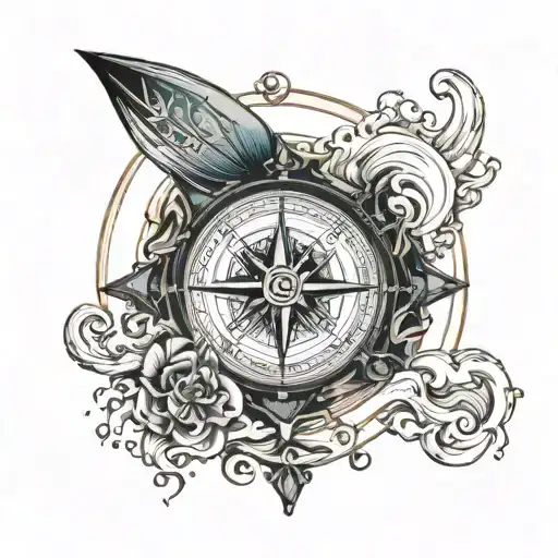 Marine Compass With Waves Inside The Compass