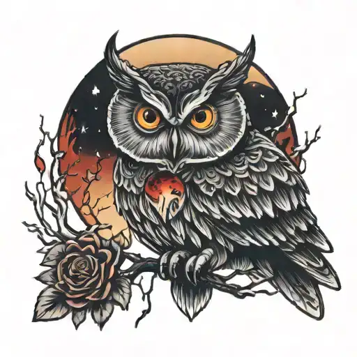 Owl And Blood Moon