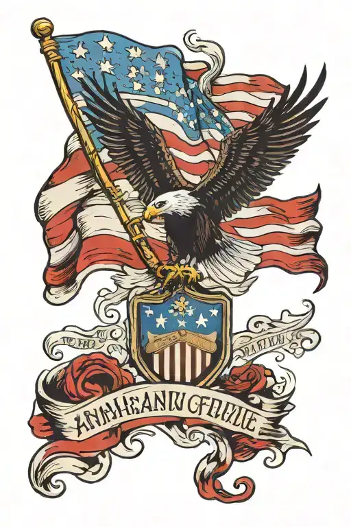 American Flag With Eagle And Commandment Hand