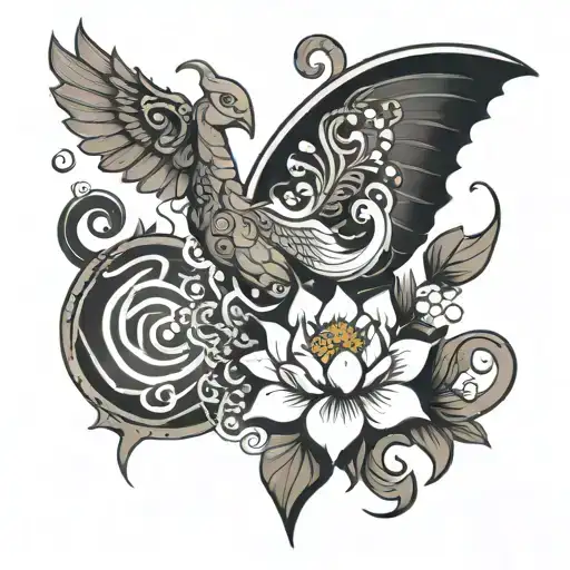 Lotus And Phoenix And Spiral And Taurus Zodiac Sign