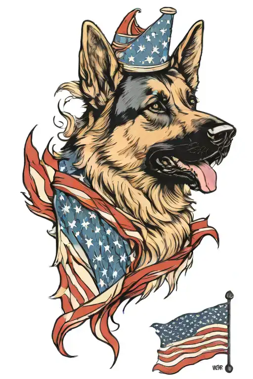 German Shepherd Dog With American Flag Background