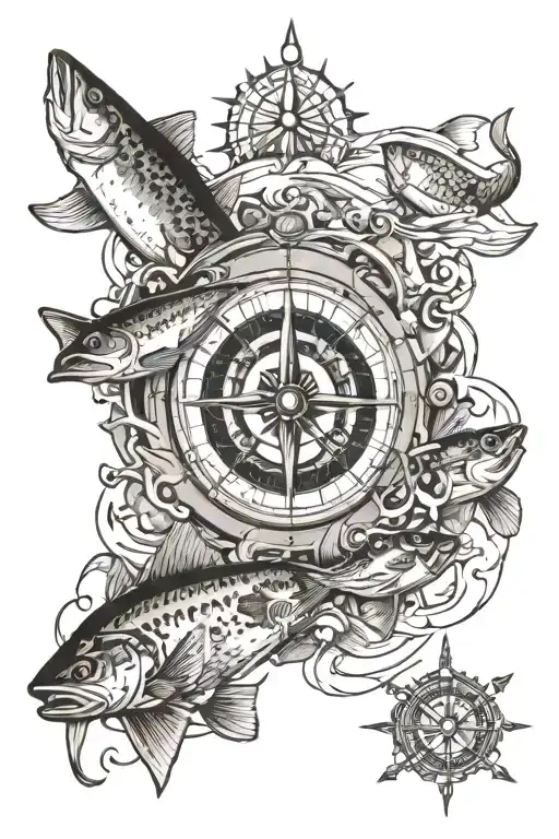 Compass Ice Fishing Hunting Scene